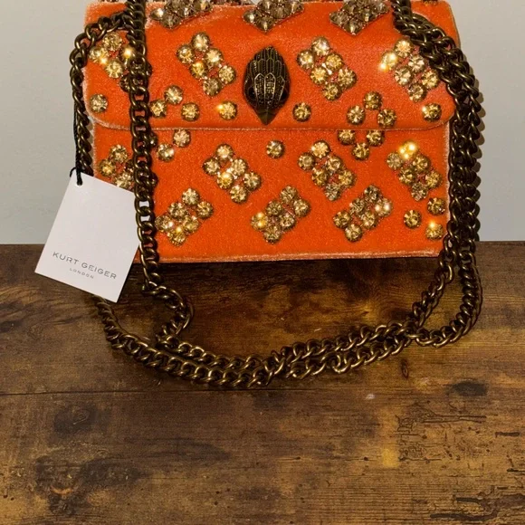 🧡🧡🧡 Kurt Geiger Orange Jewel-Embellished Shoulder Bag - Picture 2 of 5